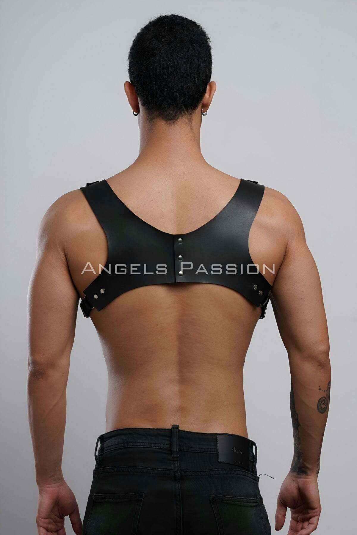 CLZ41 Gömlek Üzeri Erkek Harness Aksesuar, Omuz Detaylı Deri Harness - Ürün Rengi:Siyah