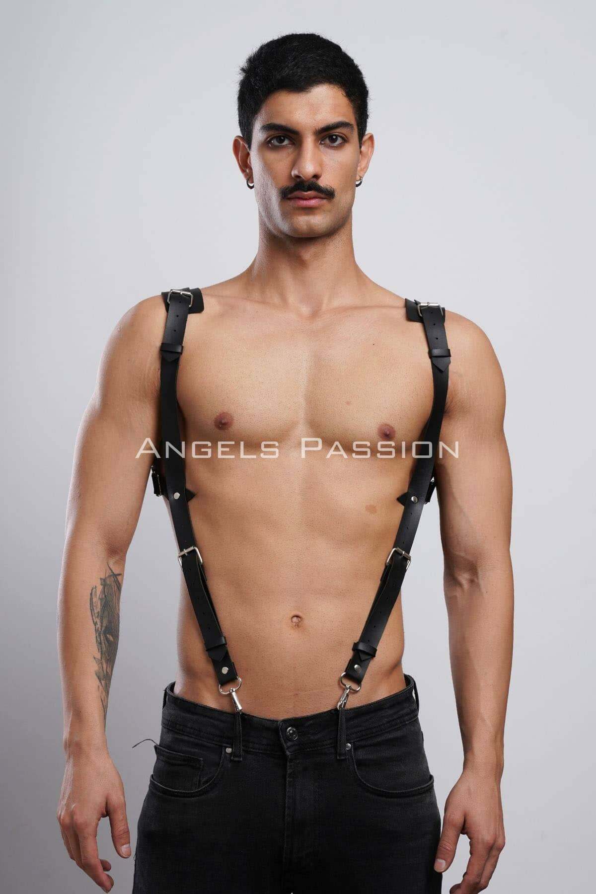 CLZ41 Gömlek Üzeri Erkek Harness Aksesuar, Omuz Detaylı Deri Harness - Ürün Rengi:Siyah