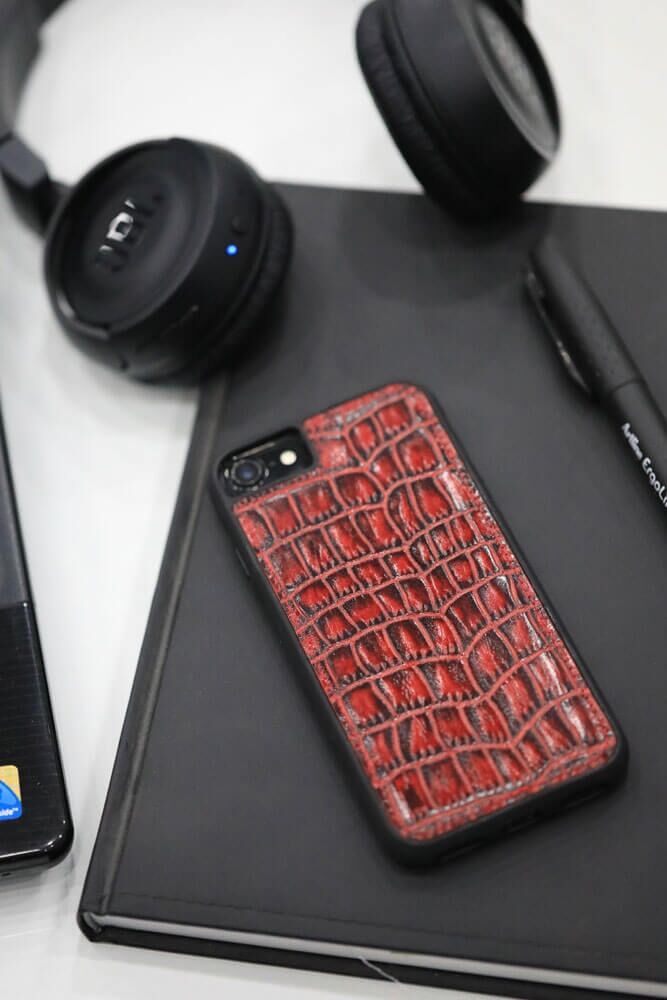 CLZ359  iPhone 6 / 6s / 7 için  Kırmızı Croco Model Deri Telefon Kılıfı