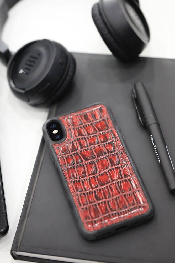 CLZ359  Kırmızı Croco Desen Deri iPhone X / XS Kılıfı