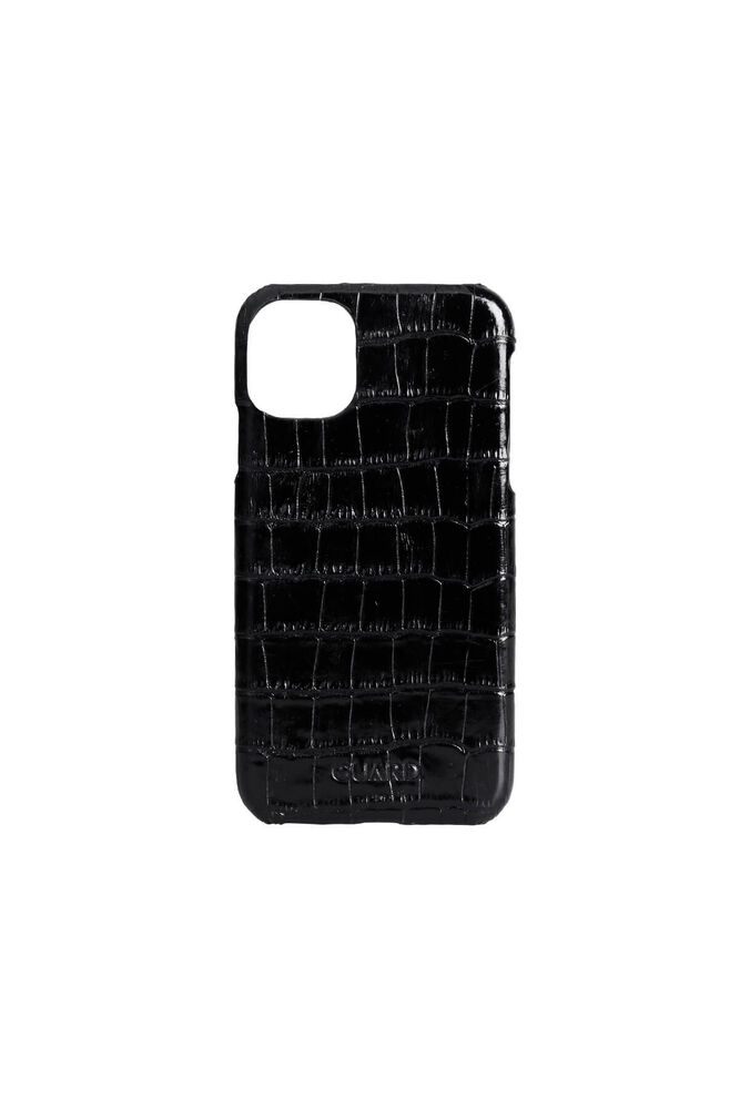 CLZ359  Siyah Croco iPhone 11 Hakiki Deri Telefon Kılıfı