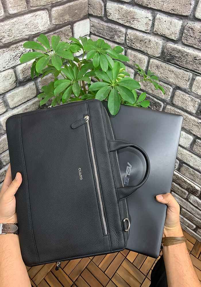 CLZ359  Siyah Deri Özel Üretim Laptop ve Evrak Çantası