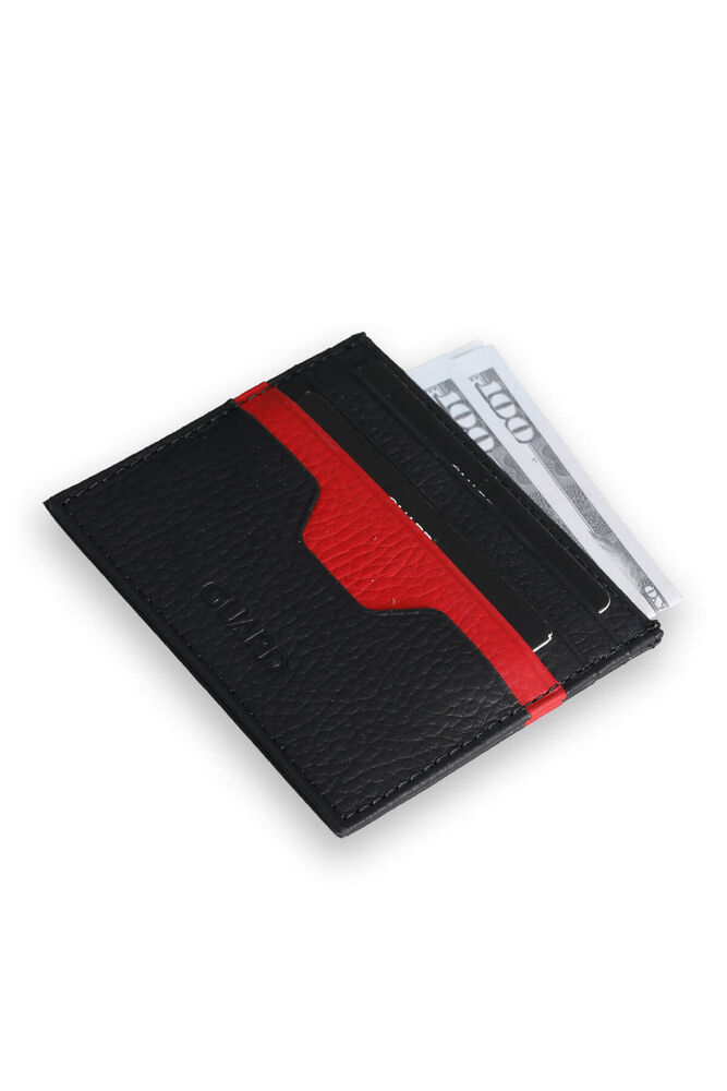 CLZ359  Siyah - Kırmızı Çift Renk Hakiki Deri Kartlık