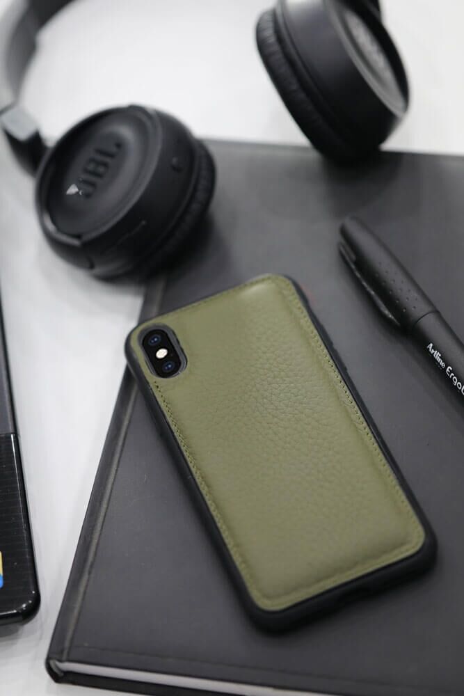CLZ359  Yeşil Deri iPhone X / XS Telefon Kılıfı