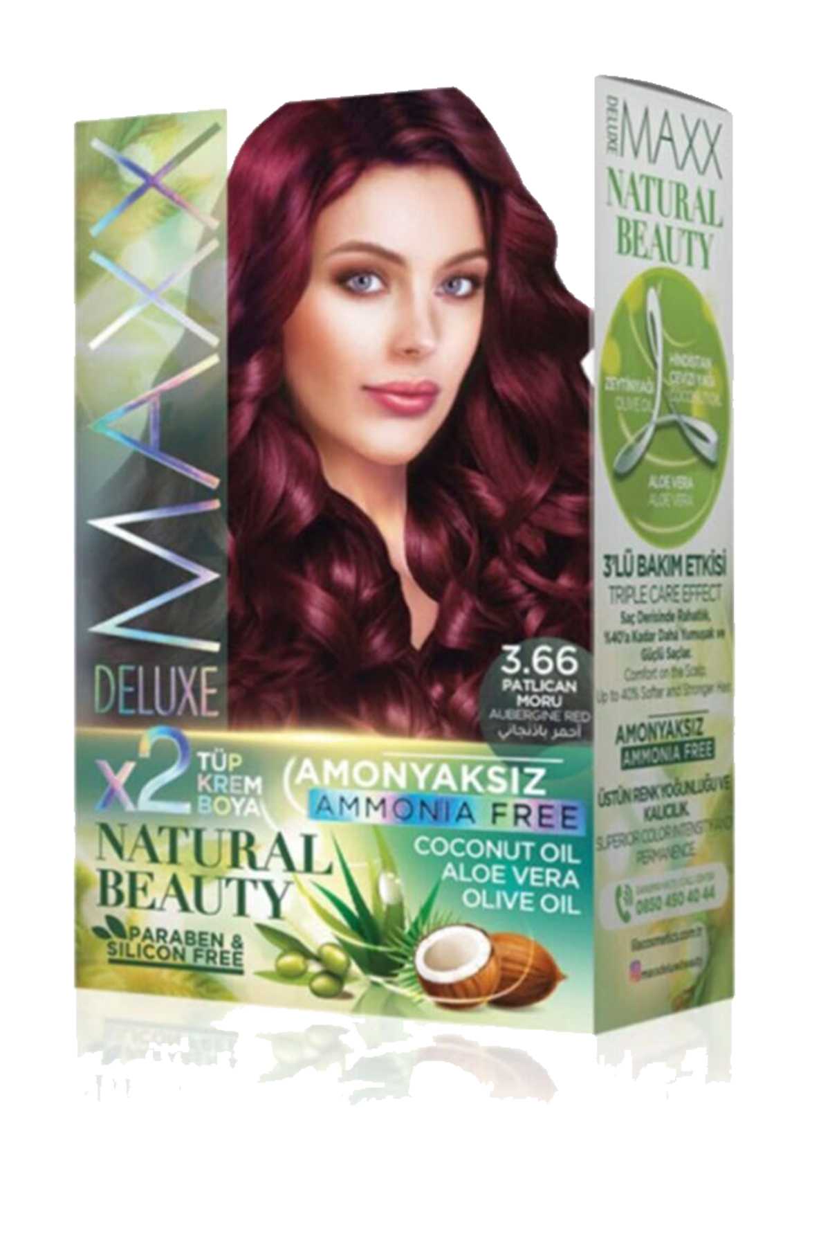 2 Paket Natural Beauty Amonyaksız Saç Boyası 3.66 Patlıcan Moru