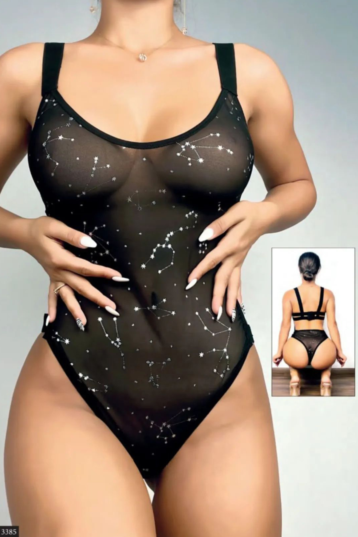 Kadın Siyah Yıldız Detaylı Fantazi Body 3385