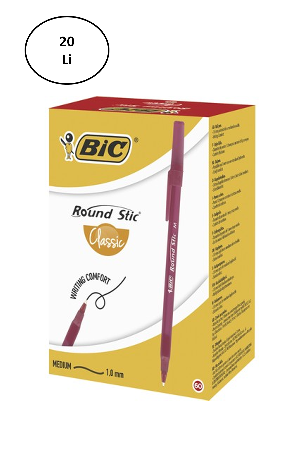 Bic Round Stic Tükenmez Kırmızı Kalem 20'li