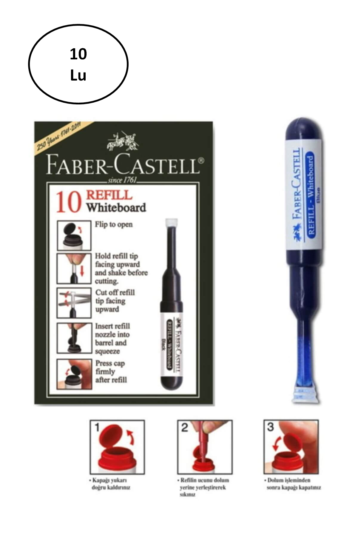 Faber Castell Beyaz Tahta Kalem W20 Refili Mavi 10'lu