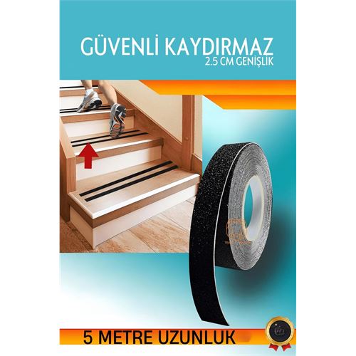 Turk Kuvarz Taşlı Kaydırmaz Bant 5 metre x 25 mm Merdiven Bandı