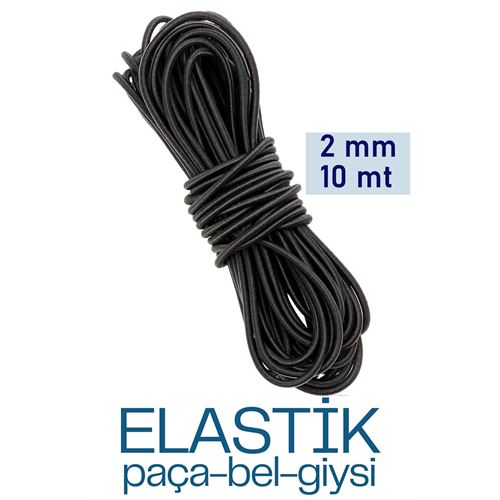 Turk Bel Paça Giysi Lastiği 2 mm 10 Mt SİYAH