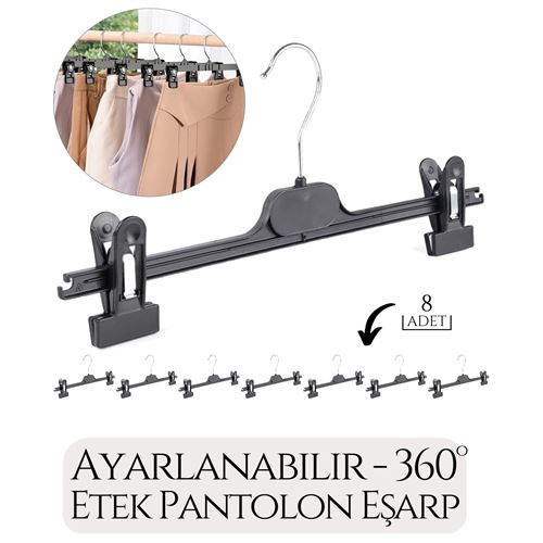 Turk Etek Pantolon Eşarp Kıskaçlı Askı 8 li SET