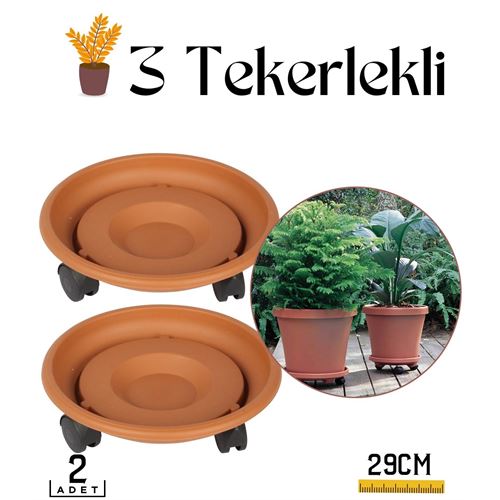 Turk 2 li Tekerlekli Saksı Altığı 29 CM Coadura Design Kahve