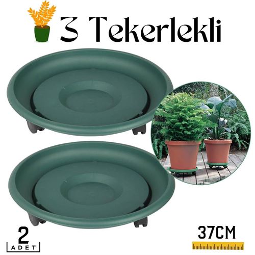 Turk 2 li Tekerlekli Saksı Altığı 37 CM Yeşil