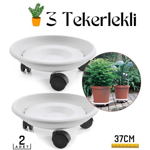 Turk 2 li Tekerlekli Saksı Altığı 37 CM Coadura Design Beyaz