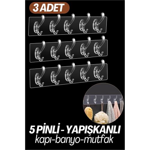 Turk 5 Pinli Yapışkanlı Askı Xenoty Design 3 lü SET