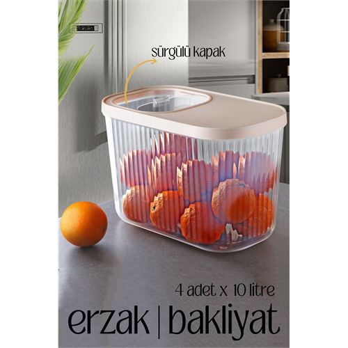 Turk MultiBox Erzak Bakliyat Kutusu Sürgülü Kapak 10 Litre 4 ADET