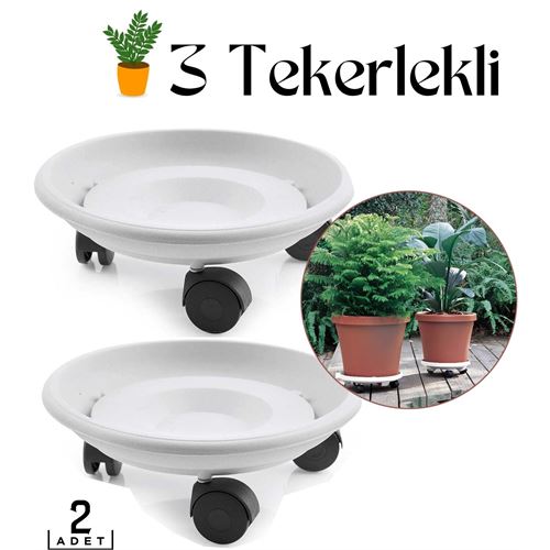 Turk 2 li Tekerlekli Saksı Altığı 25 CM Coadura Design Beyaz