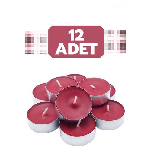 Turk TeaLights Yuvarlak Mum 12 ADET KIRMIZI