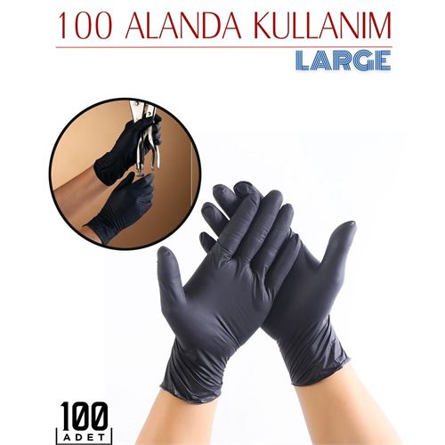 Turk LARGE 100 Adet Siyah Nitril Eldiven