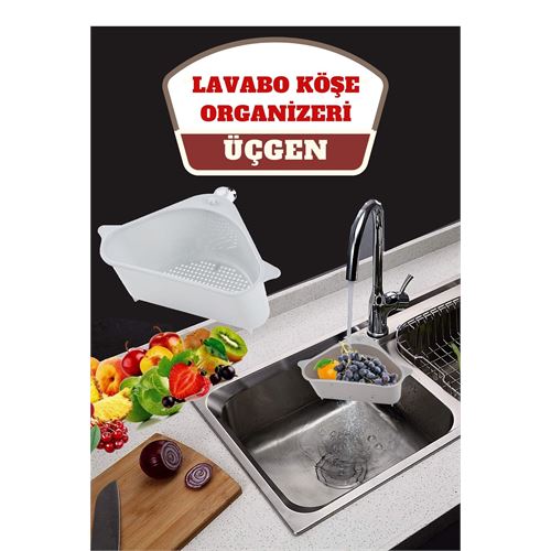 Turk Barazza Üçgen Lavabo Köşe Süzgeçli Organizer BEYAZ