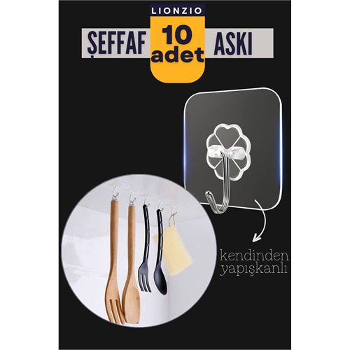 Turk Şeffaf Yapışkanlı Askı Lionzio Design 10 ADET