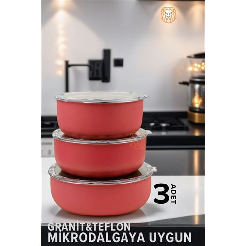 Turk Granit Teflon Saklama Kabı 3 lü Set