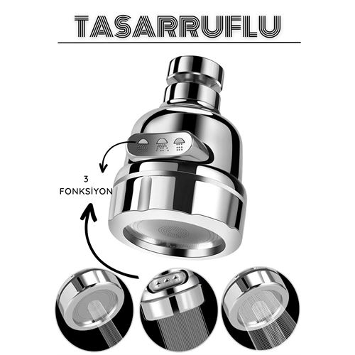 Turk 3 Fonksiyonlu Tasarruflu Musluk Başlığı Krom