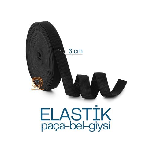 Turk 40 METRE Yassı Bel Paça Giysi Lastiği  3 cm SİYAH 720670 Toptan Paket