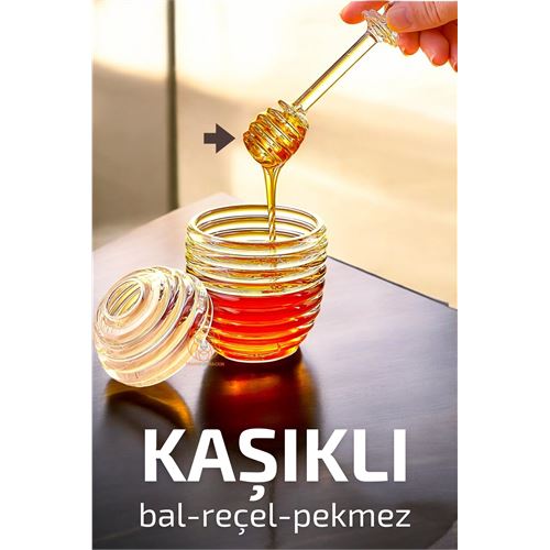 Turk Kaşıklı Kristal Bal Kavanozu Reçel Pekmez Sos Kavanozu