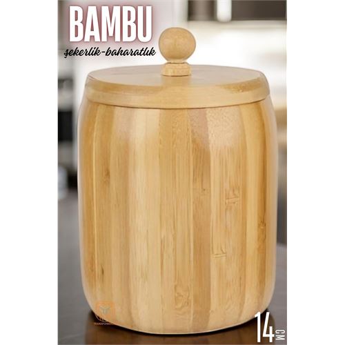 Turk Bambu Şekerlik Baharatlık Çok Amaçlı Ahşap Saklama Kabı 14 CM