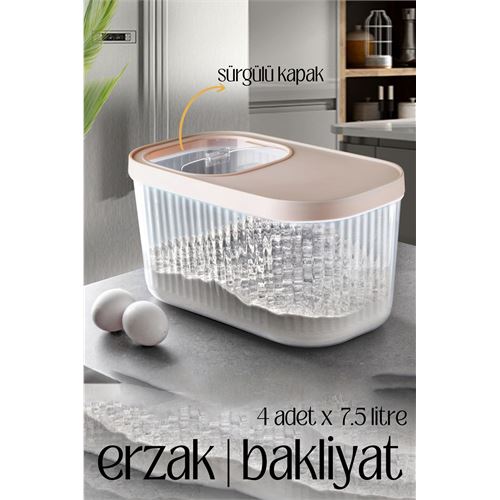 Turk MultiBox Erzak Bakliyat Kutusu Sürgülü Kapak 7.5 Litre 4 ADET