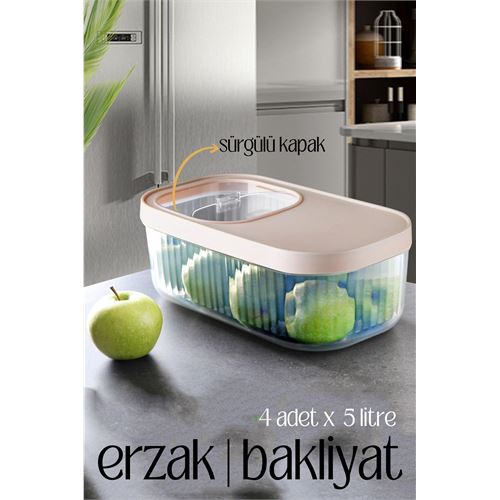 Turk MultiBox Erzak Bakliyat Kutusu Sürgülü Kapak 5 Litre 4 ADET