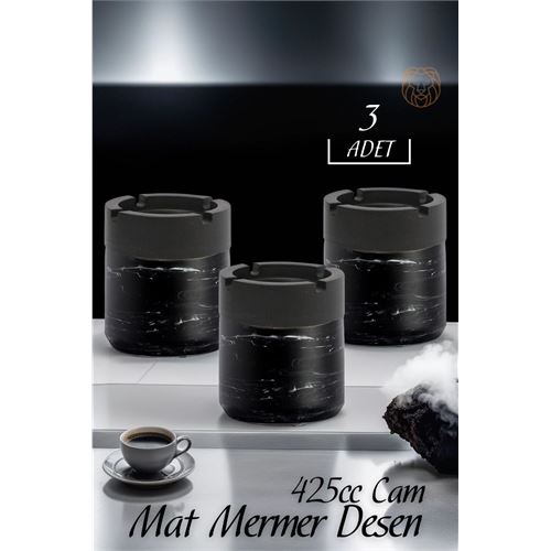 Turk Mat Mermer Desen Cam Küllük 3 lü Set