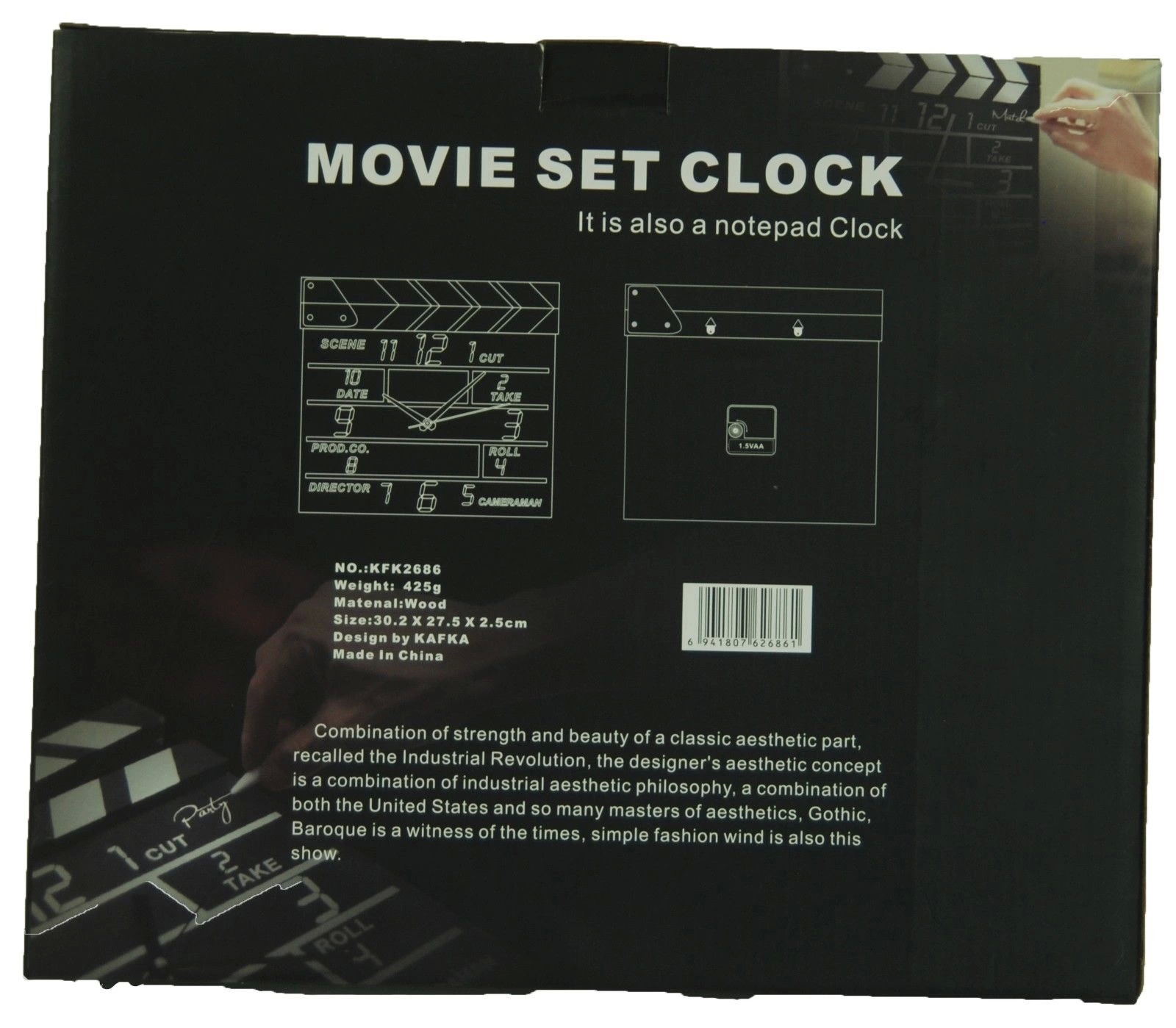 Clapperboard Clock  Analog Klaket Duvar Saati