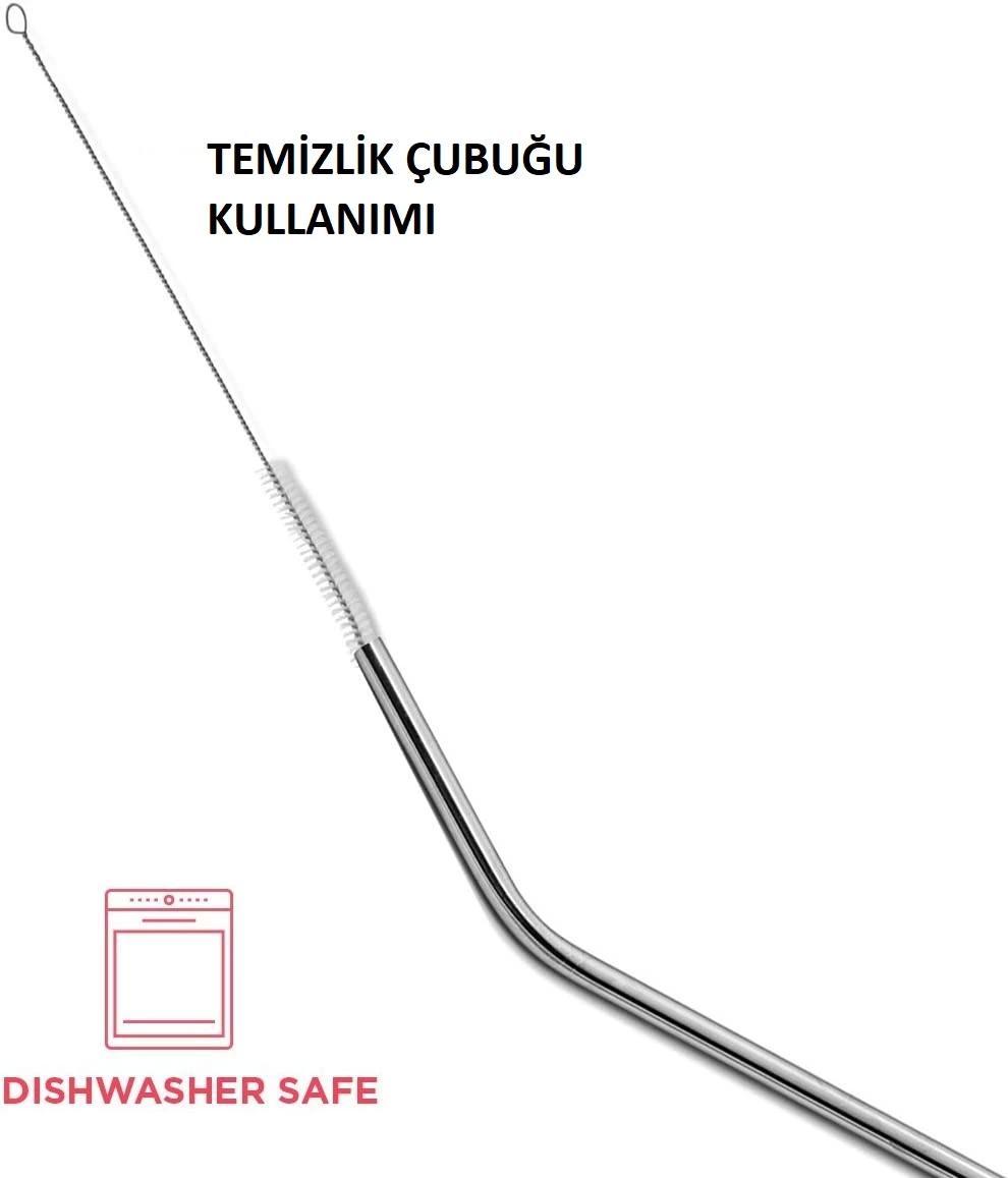 Çelik Pipet Paslanmaz Çelik Metal Meşrubat Pipeti Ve Pipet Temizleme Fırçası Seti 5 Parça