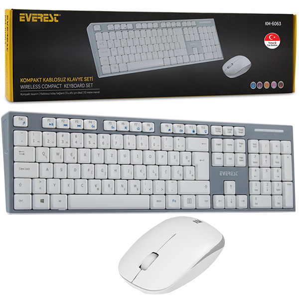 EVEREST KM-6063 BEYAZ/GRİ KABLOSUZ Q MULTIMEDYA KLAVYE+MOUSE SET (4767)