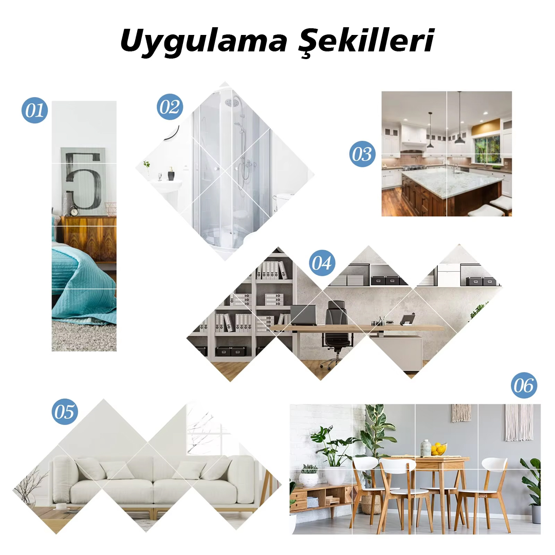 30X30CM KENDİNDEN YAPIŞKANLI ESNEK PVC DUVAR AYNASI PANEL STİCKER ÇIKARTMA (4767)