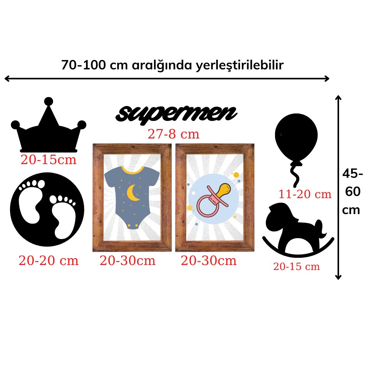 DECO103 Supermen Dekoratif Duvar Süsü Tablo Aksesuar Ahşap Tasarım Hediye Pano Sticker Seti (4767)