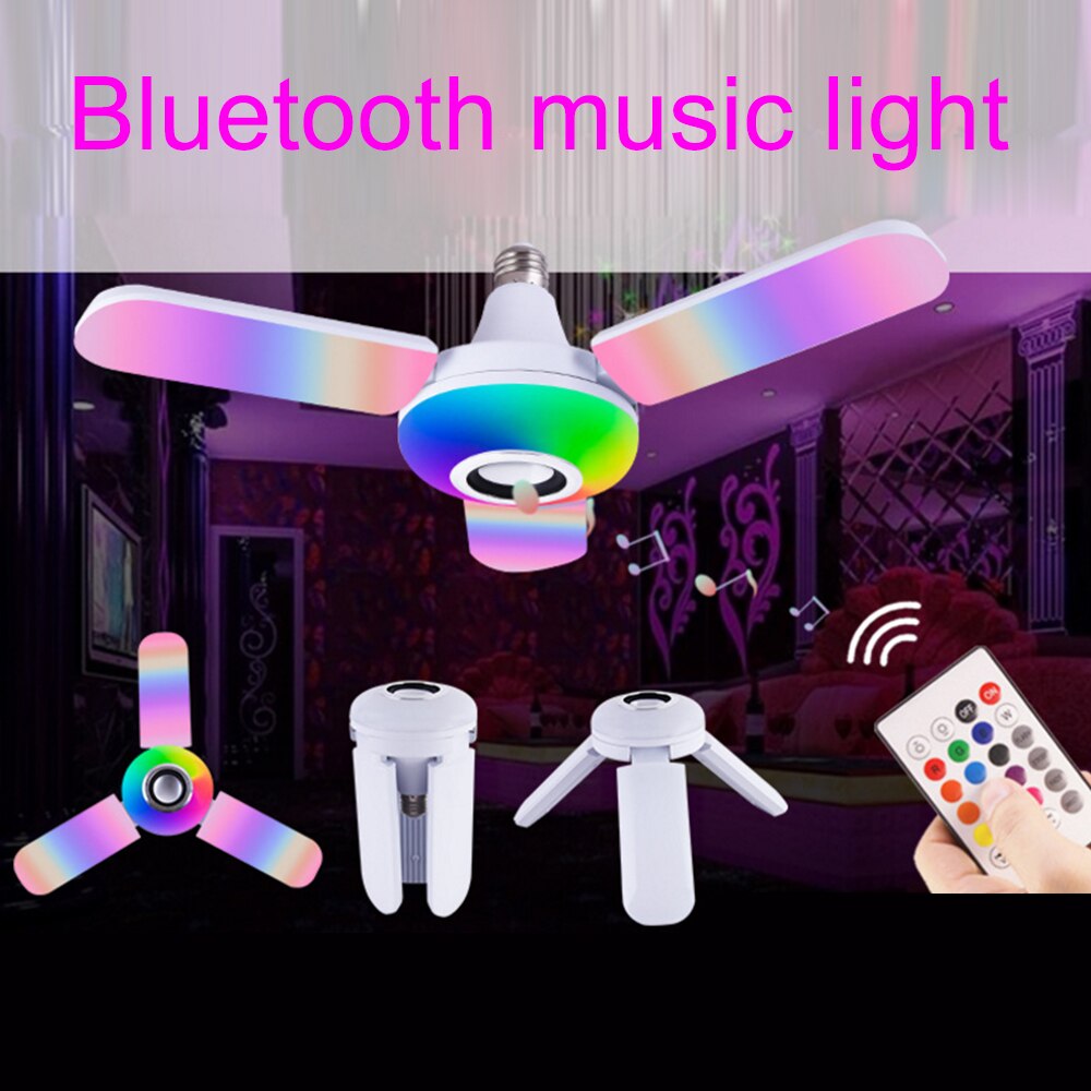 LED Dört Yapraklı Bluetooth Müzik Lambası Renkli Akıllı Ses Katlanır Ampul Lamba+Uzaktan Kumanda (4767)