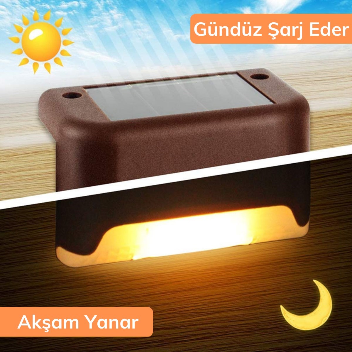 Solar Güneş Enerjili Şarj Edilen Köşebent Merdiven Veranda Bahçe Yolu Led Lamba Işık 4 Adet (4767)