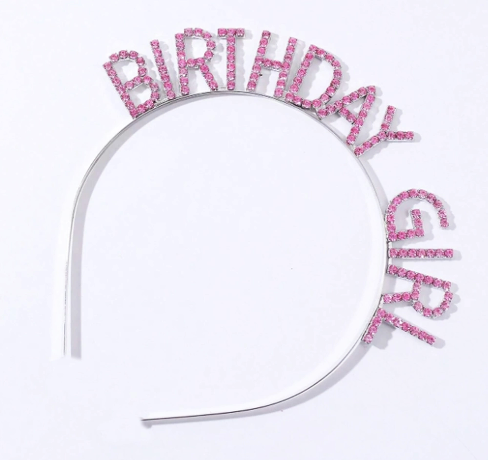 Pembe Renk Kristal Taşlı Parlak Birthday Girl Yazılı Taç 16x17 Cm