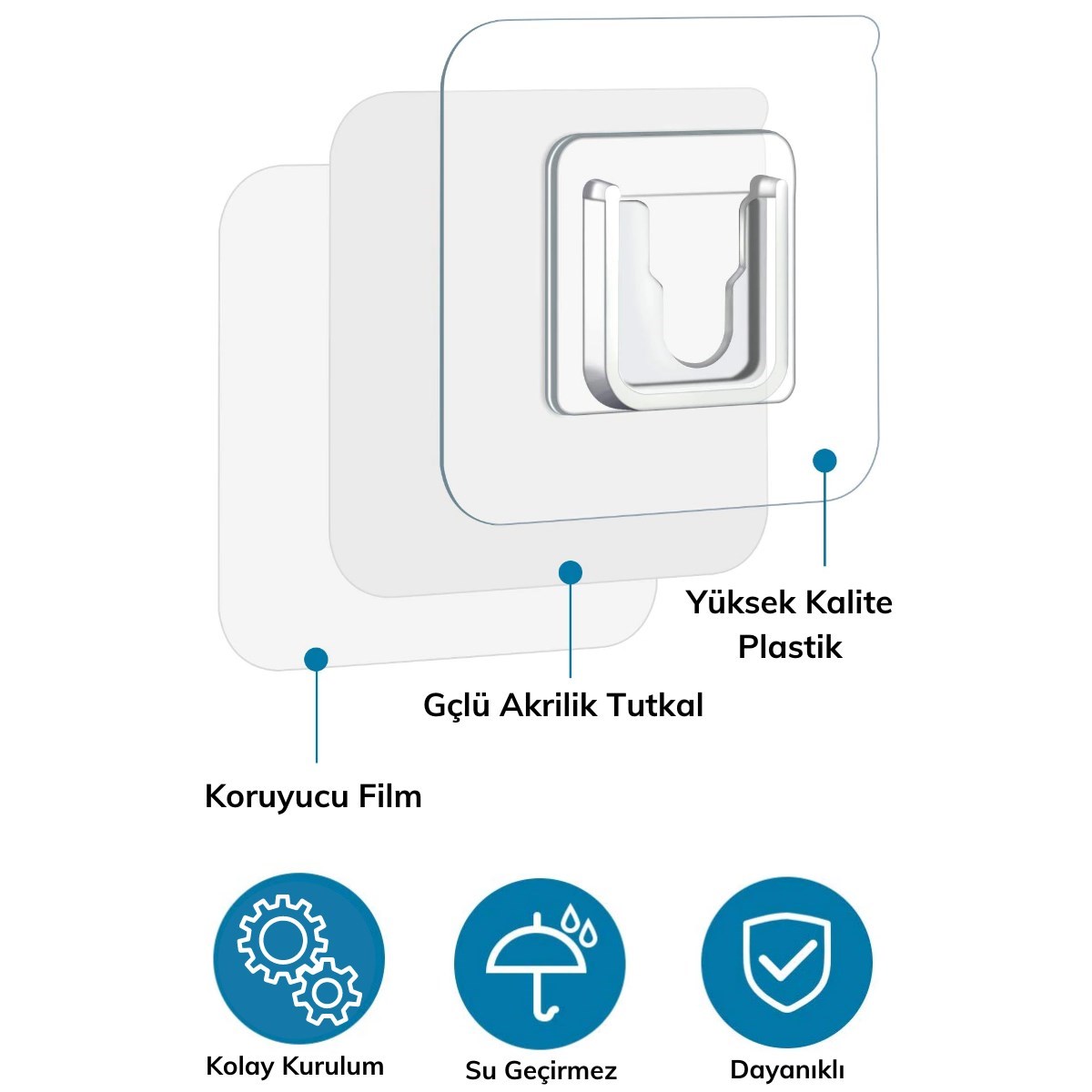 Eşya Sabitleme Askısı 10 Çift Şeffaf Çift Taraflı Yapışkanlı Geçmeli Klips (4767)