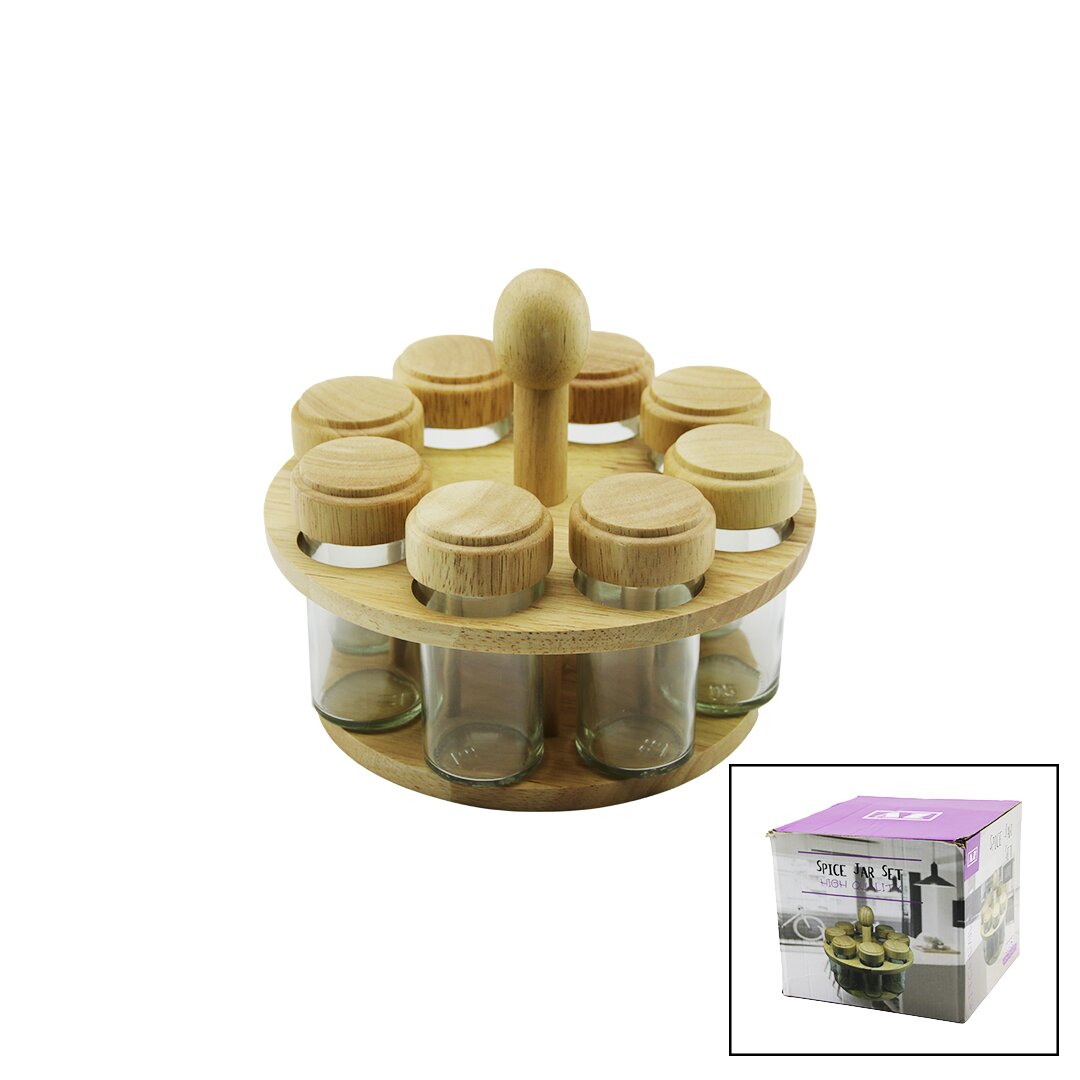 8PCS   YUVARLAK   CAM - BAMBU KAPAK TUZLUK - BAHARATLIK  BAMBU STAND (4767)