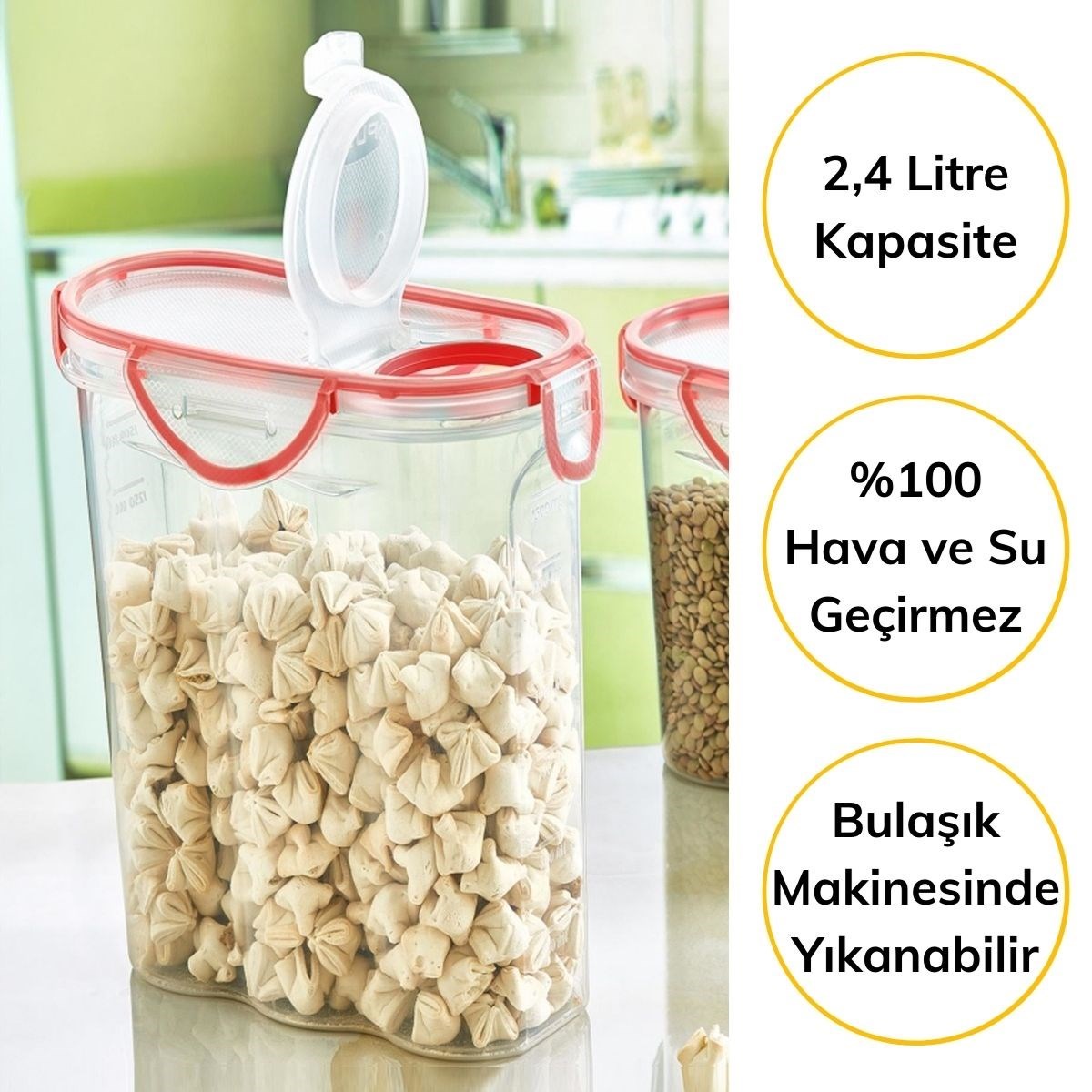 Kilitli Kapaklı Contalı Hava,Su Sıvı Geçirmez 2,4 Litre Erzak Saklama Kabı-SA590 (4767)