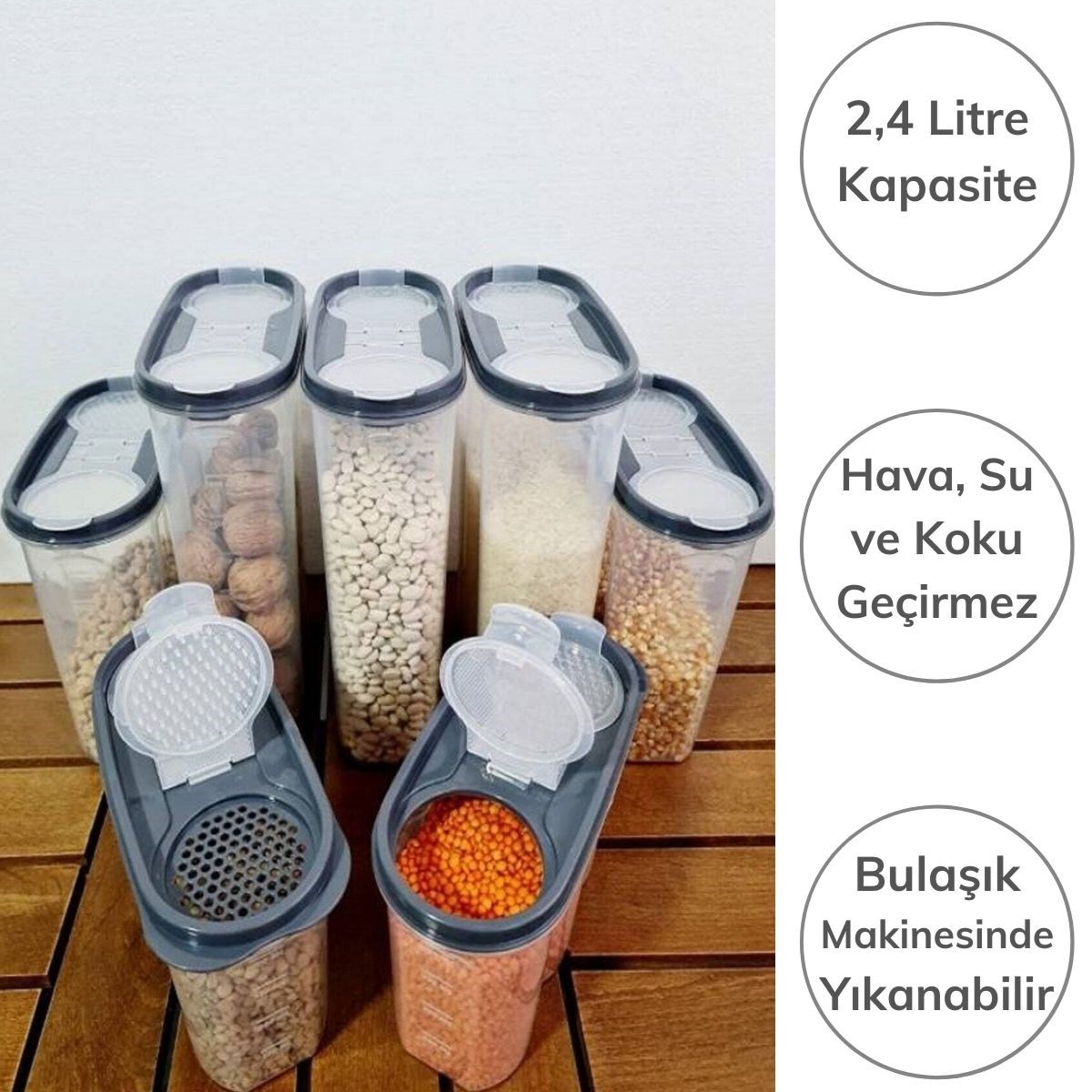 2 Kapaklı Ölçekli Erzak Kuru Gıda Saklama Kutusu Kabı 2,4 Litre-SA940 (4767)