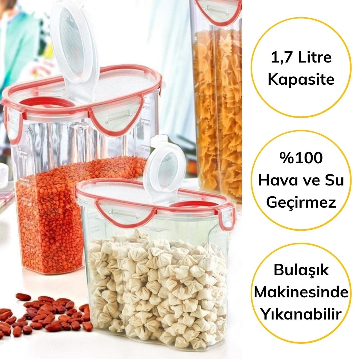 Kilitli Kapaklı Contalı Hava,Su Sıvı Geçirmez 1,7 Litre Erzak Saklama Kabı-SA585 (4767)