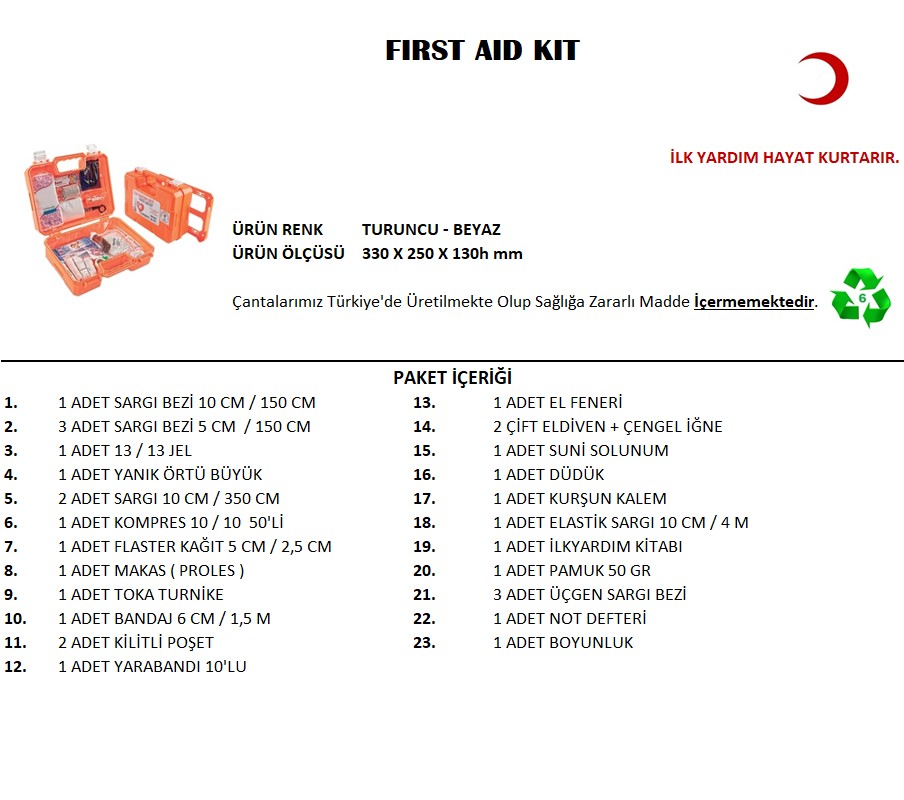 Büyük Boy İlk Yardım Seti First Aid Kit (4767)