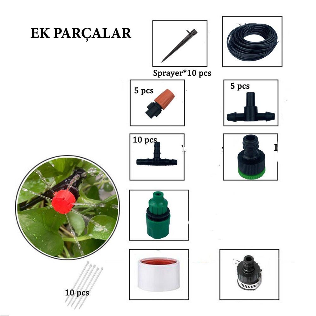 10 Metre Bahçe Damlama Sulama Sistemi Seti Hortum ve Ek Parçaları (4767)