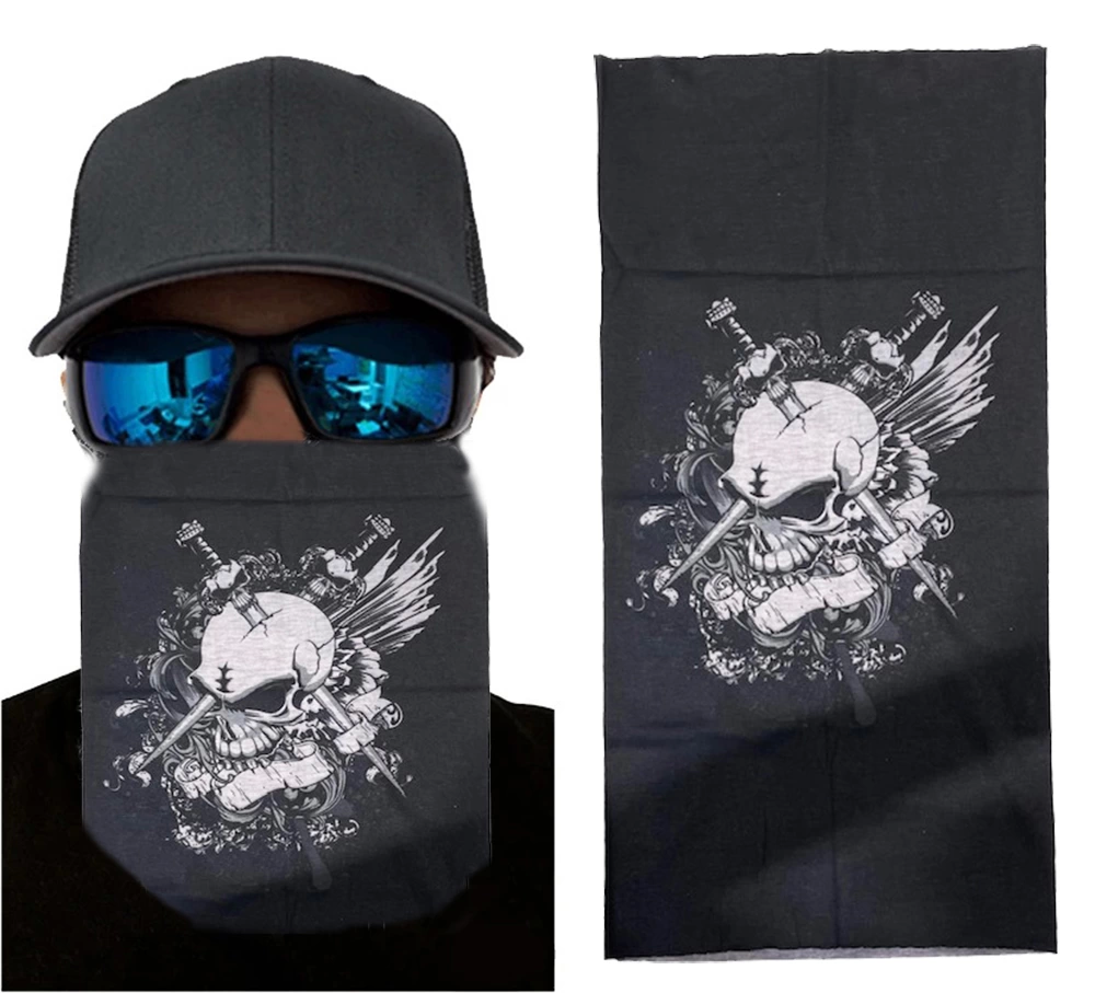 Siyah Renk Üzeri Likralı Beyaz Kafatası Kuru Kafa Baskılı Baf Buff Bandana 25x48 Cm