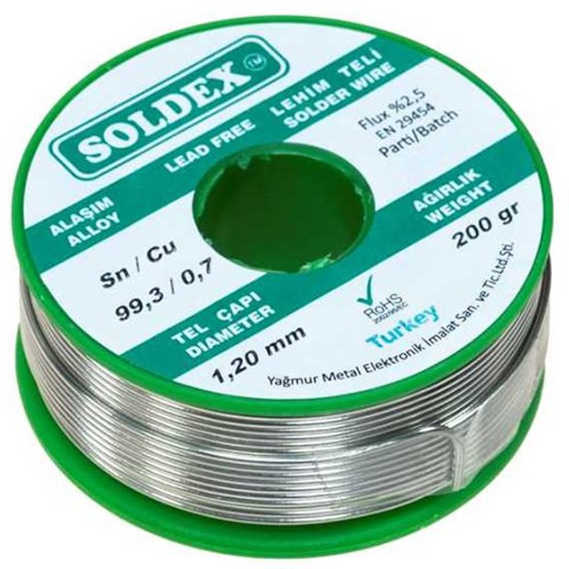 KURŞUNSUZ SOLDEX 200 GR 1.2 MM KURŞUNSUZ LEHİM TELİ SN 99.3 / CU 0.7 (4767)